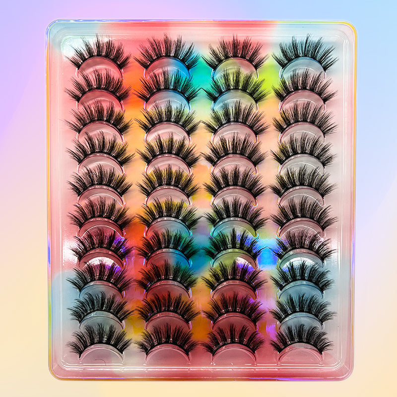 20 pairs Handmade Fluffy Wispy Cat Eye Faux Mink Lashes - Natural Look Volume Long Thick Fake Eyelashes Pack