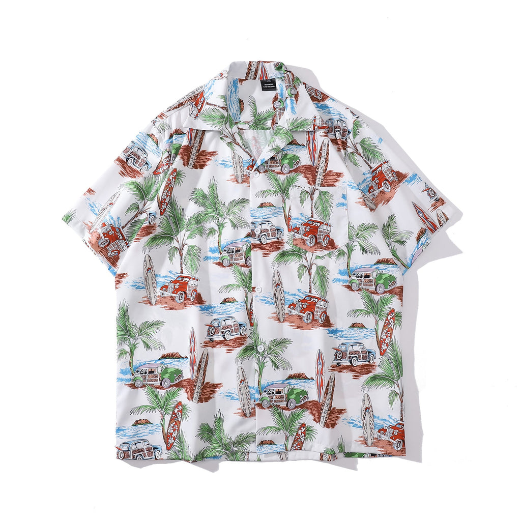Cuban Collar New Vintage Casual Short Sleeve Printed Shirt Men And Women