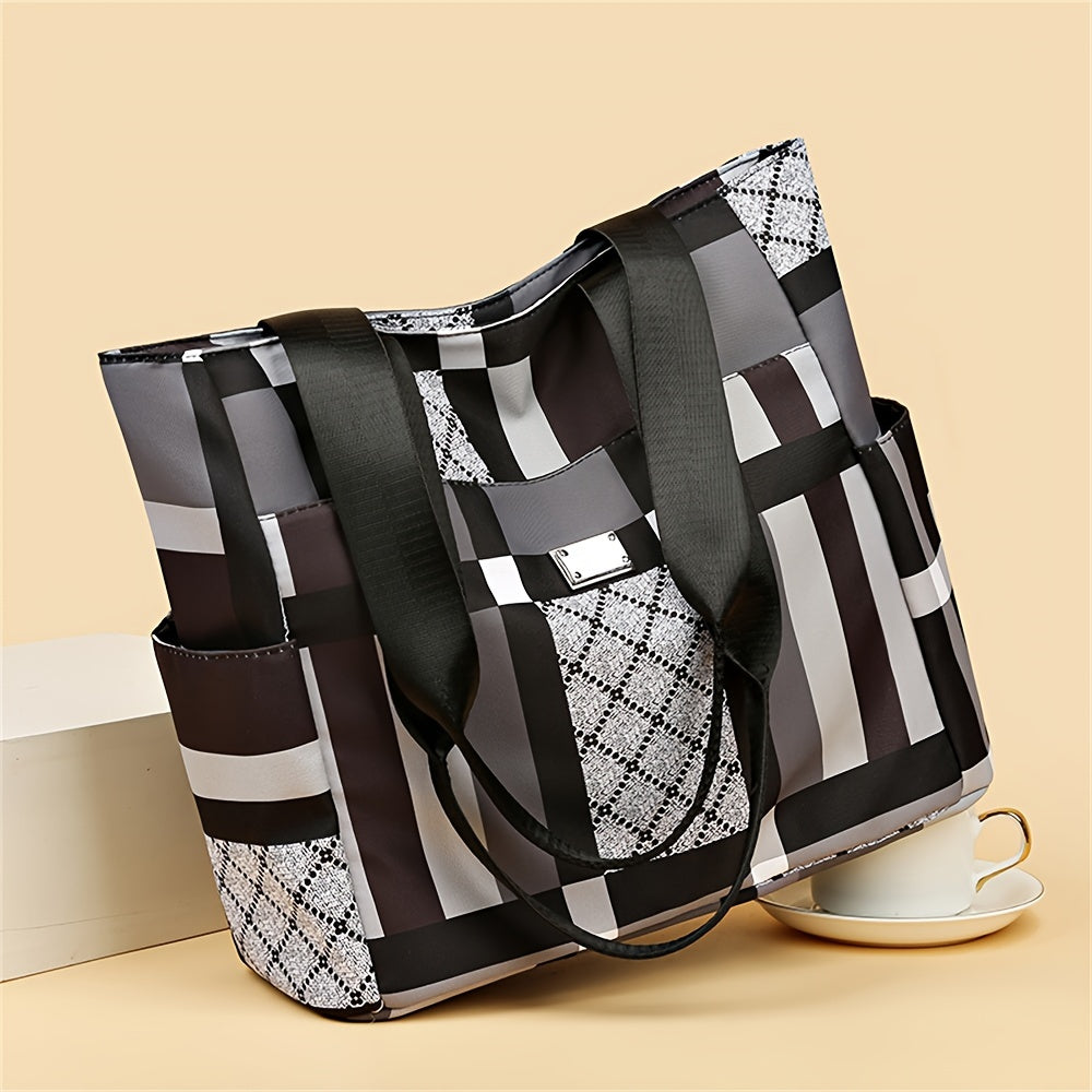Borsa tote geometrica leggera Valstrend con zip sicura e scomparti multipli, perfetta per scuola, lavoro e viaggio