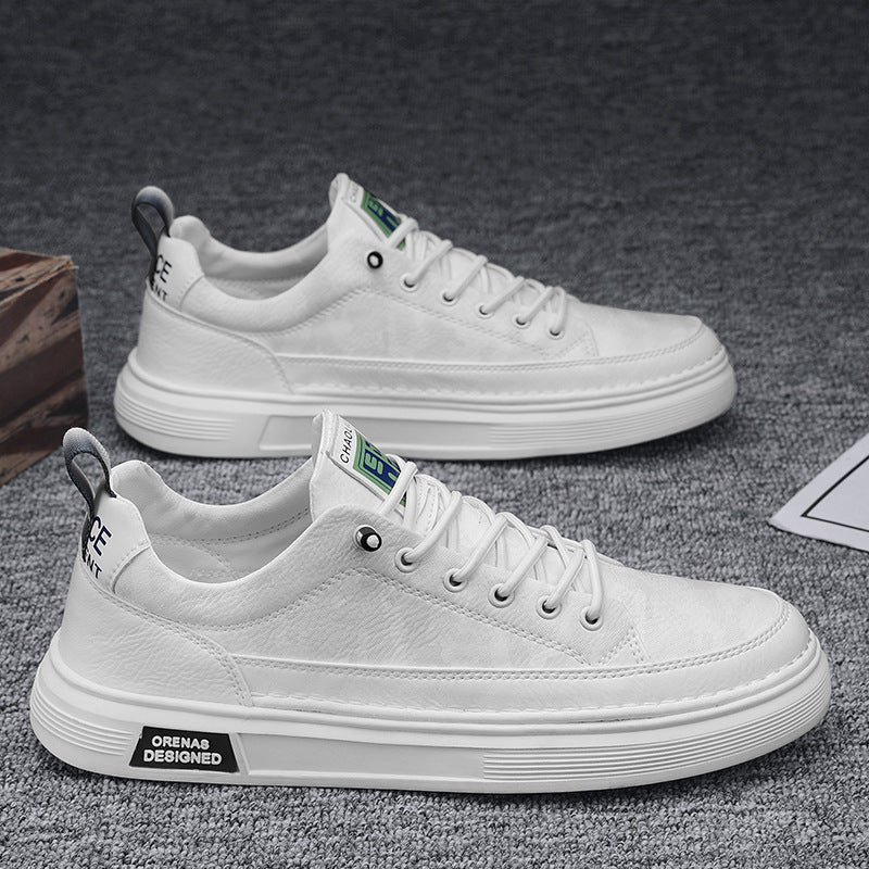 Scarpe da uomo estive casual in pelle con suola morbida, marca Valstrend, visualizza dettagli del design e della texture del materiale