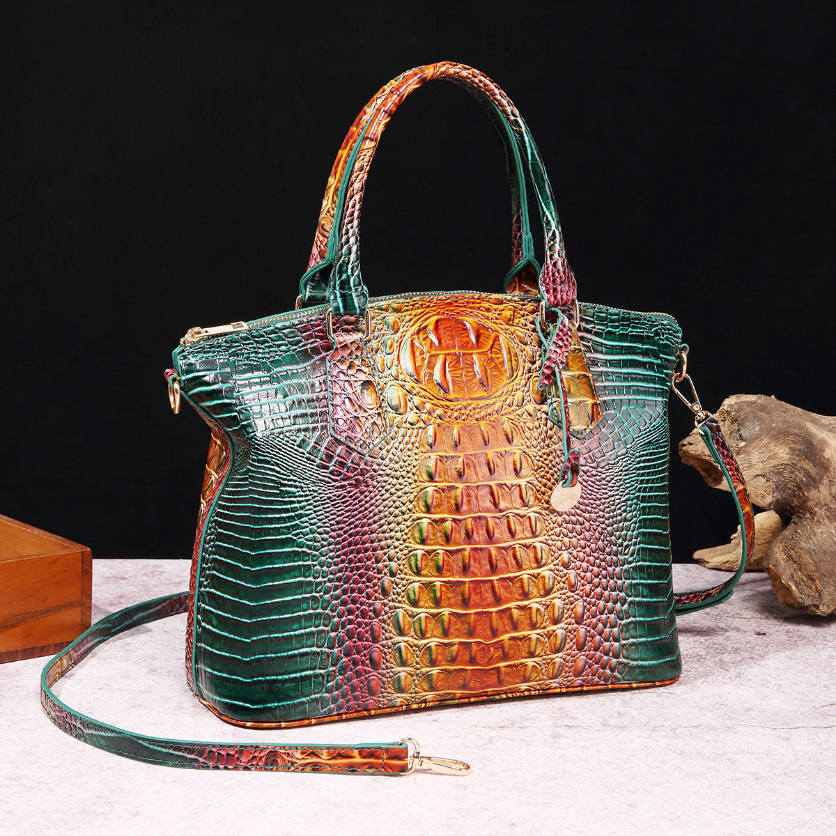 Borsa a tracolla donna Valstrend, stile retrò con motivo rettile di coccodrillo, portatile e pratica per uso quotidiano.