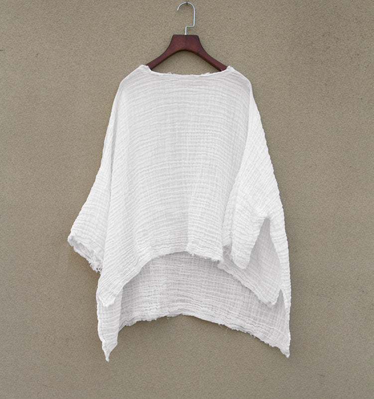 Simple Design Comfortable Texture Frayed Front And Back Wearable Stitching Pullover Top