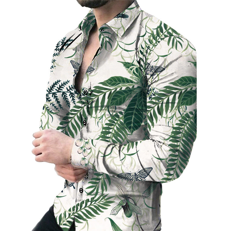 Camicia da uomo casual a maniche lunghe con motivo floreale grande, marchio Valstrend, tessuto leggero e stile rilassato.