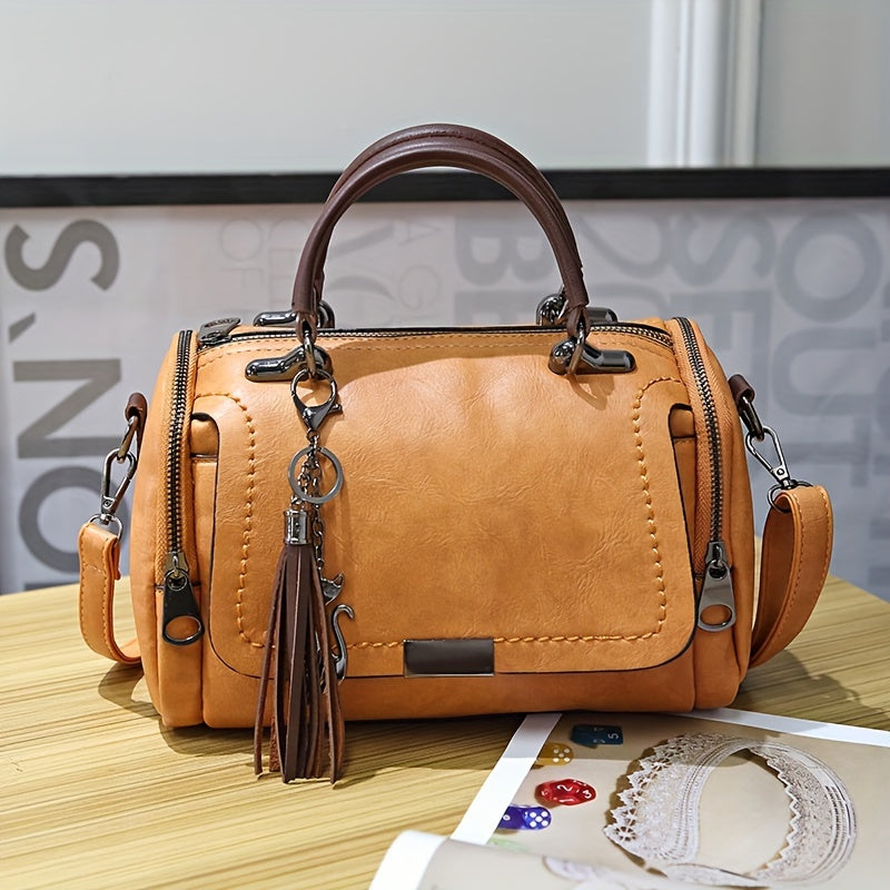 Borsa vintage a mano Valstrend, borsa a tracolla retrò per donna, elegante e spaziosa, con manico e dettagli in stile classico