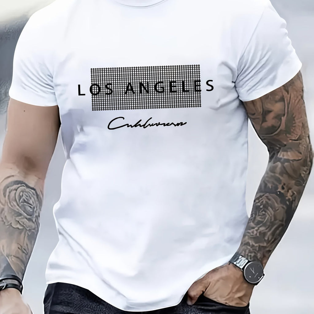 T-shirt casual da uomo Valstrend con stampa Los Angeles, manica corta, ideale per l'estate.