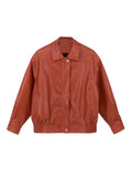 Giacca corta larga in ecopelle rossa per donna, stile casual e moderno, di Valstrend Shop.