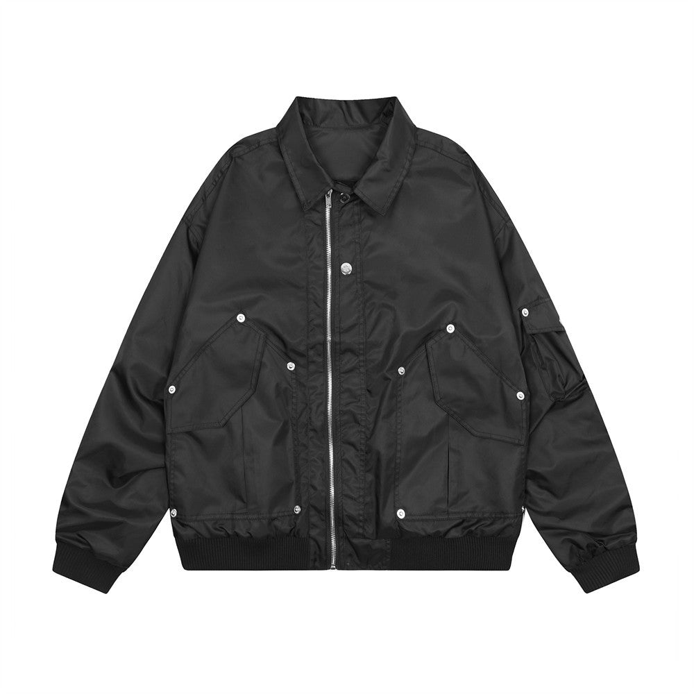 Loose Design Pocket Solid Color Polo Collar Coat