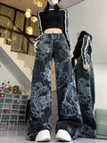 Jeans donna Valstrend con stampa dragone, stile hip hop, tessuto denim, vestibilità slim, dettagli alla moda.