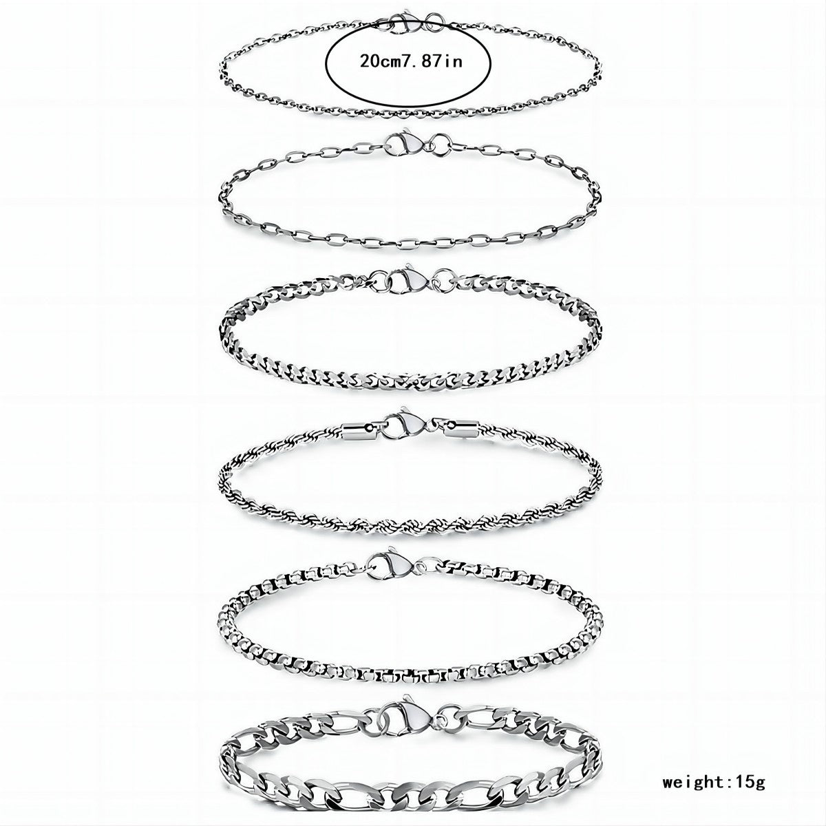 6-piece Set Fashion Beaded Snake Bones Chain Cuban Link Chain Suit Adjustable Bracelet