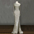 Abito lungo asimmetrico con spallatura singola, paillettes e cristalli, stile Europa e Stati Uniti, marchio Valstrend Shop.