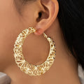 Boho Chic Simple 14K Golden Plated Hollow Filigree Hoop Earrings, Iron Crafted Daily Wear Ear Studs for Women - No Stone Detail, Versatile for All Seasons
