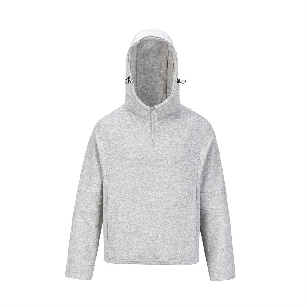 Solid Color All-matching Loose Casual Half Zip Pullover Hoodie