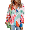 Printing Color Contrast Thin Long-sleeved Top For Women