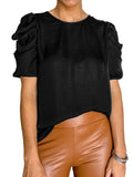 Camicia in satin a pieghe colorata solida e morbida, stile elegante e moderno, di Valstrend Shop.