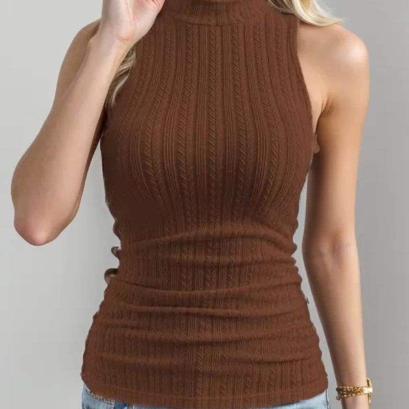 Women's Twisted Solid Color Knitted Round Neck Vest