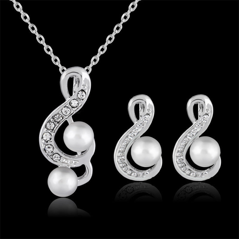 Set di gioielli da sposa con perle e design semplice ed elegante, comprendente orecchini e collana, marchio Valstrend.