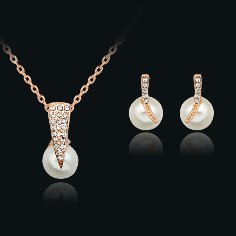 Set di collana e orecchini con perle e strass, gioielli da matrimonio e party in stile europeo e americano, di Valstrend.