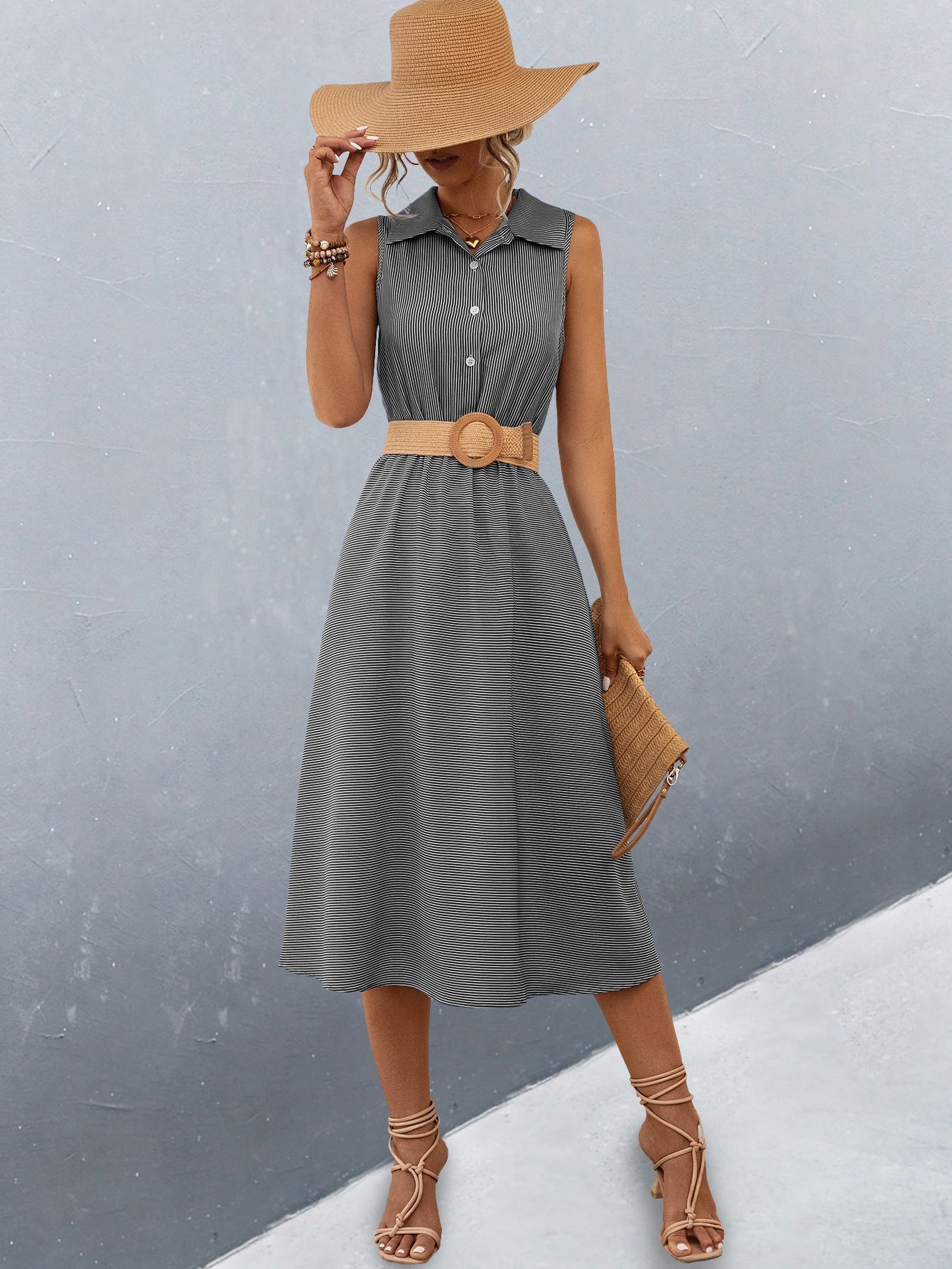 Vestito chemisier donna Valstrend con bottoni, stile europeo e americano, in tessuto leggero e casual.