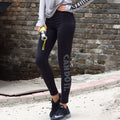 Leggings da donna Valstrend, pantaloni sottili elasticizzati per yoga, corsa e fitness con stampa alfabeto bronzato.