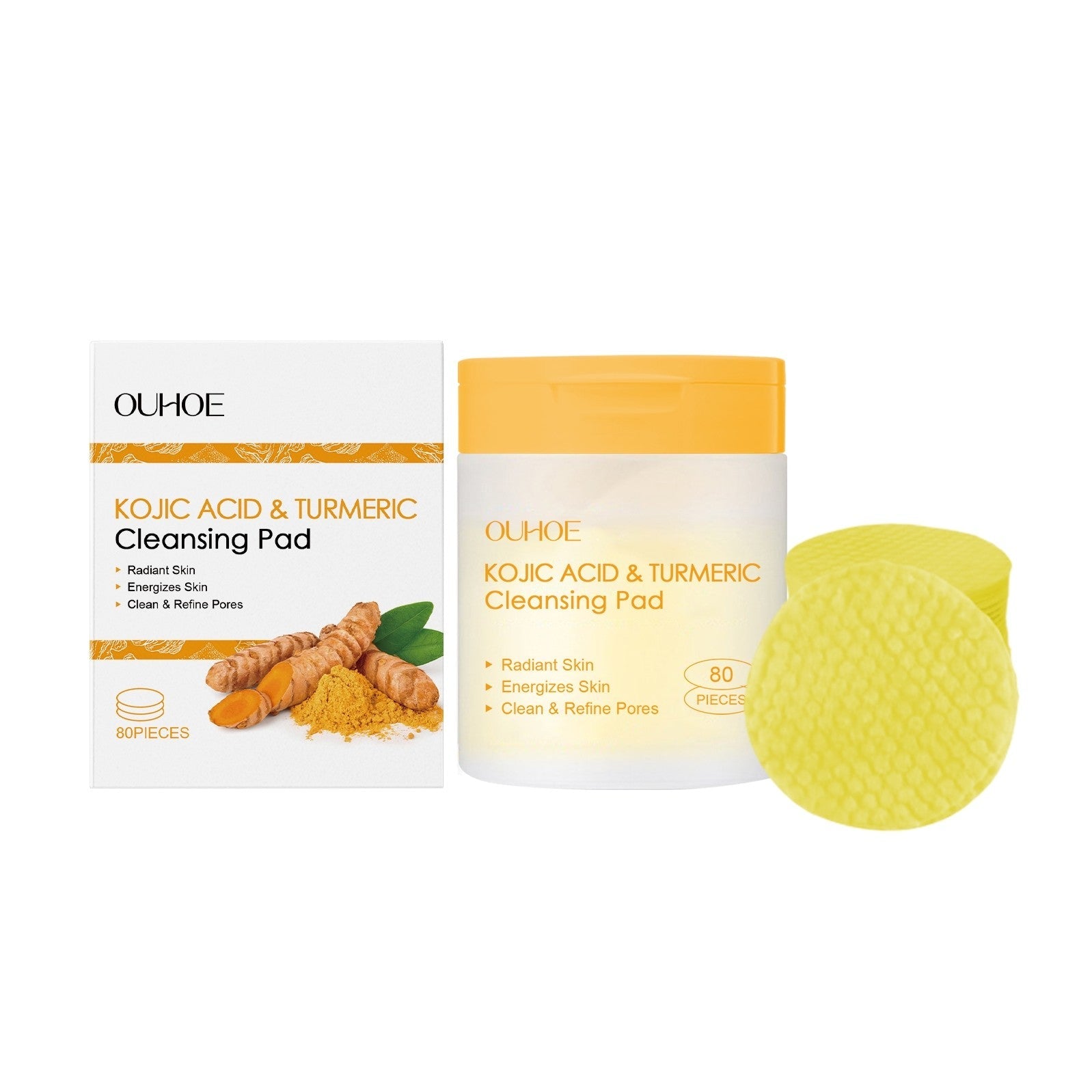 Dischetti di cotone per pulizia con curcumina, acido turmeric, marca Valstrend shop, mostrati con texture morbida e assorbente