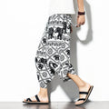 Pantaloni stampati baggy in cotone e lino, pantaloni casual larghi e cropped, marca Valstrend.