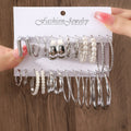 12 Pairs Set Of Delicate Silvery Hoop Earrings Iron Jewelry Imitation Pearl Design Elegant Vacation Style For Women Daily Wear