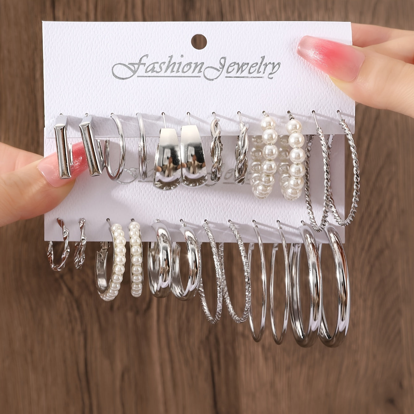 12 Pairs Set Of Delicate Silvery Hoop Earrings Iron Jewelry Imitation Pearl Design Elegant Vacation Style For Women Daily Wear