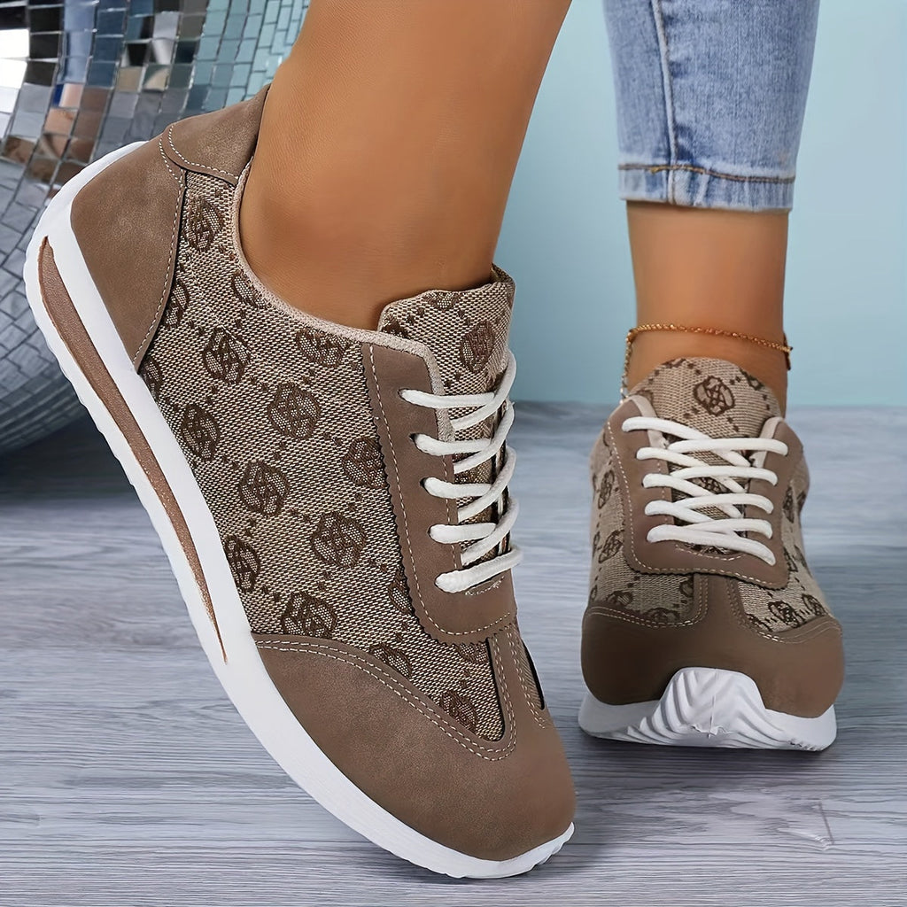 Scarpe sportive da donna Valstrend con motivo a rose, sneakers casual con suola morbida, lacci e design basso e preppy.