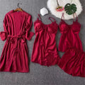 Spring And Autumn Sexy Four-piece Lace Ice Silk Thin With Shoulder-straps Nightdress