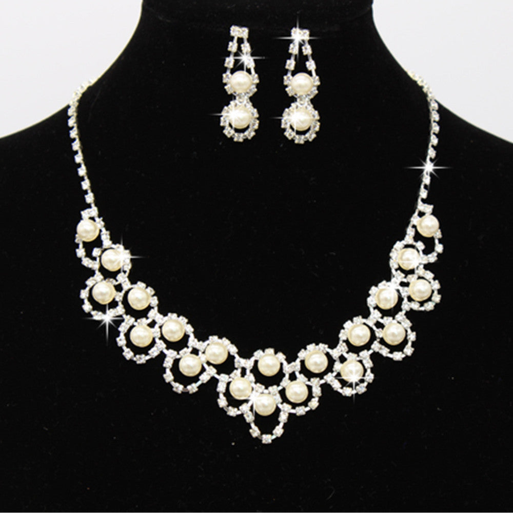 Set di gioielli da sposa Valstrend con collana di perle e orecchini con strass, elegante e raffinato per matrimoni.