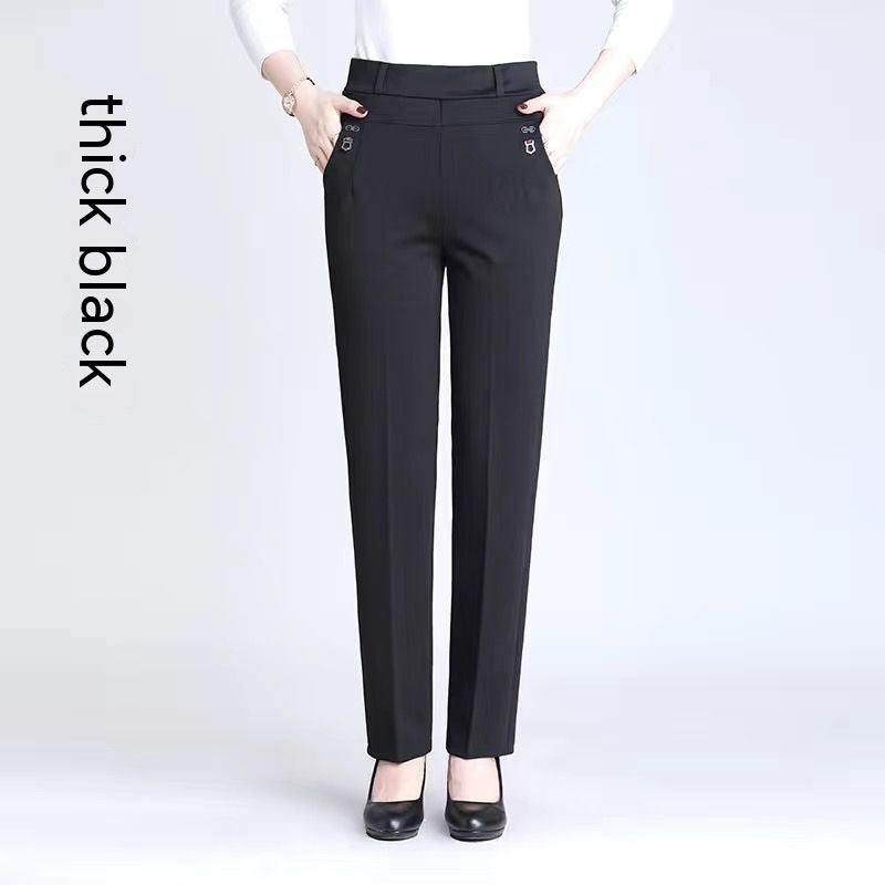 Pantaloni donna a sigaretta a vita alta con stretch, stile elegante e comodo, marca Valstrend shop, visibili in primo piano.