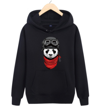 Felpa con cappuccio da uomo Valstrend con collo rotondo e stampa panda volante, tessuto morbido e stile casual.