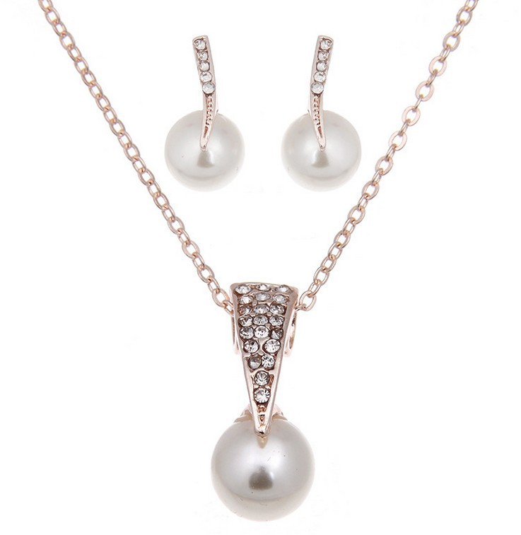 Set di orecchini e collana da sposa in perle e strass, gioielli da banchetto, brand Valstrend shop.