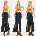 Irregular Raw Hem Distressed XINGX Denim Fishtail Skirt