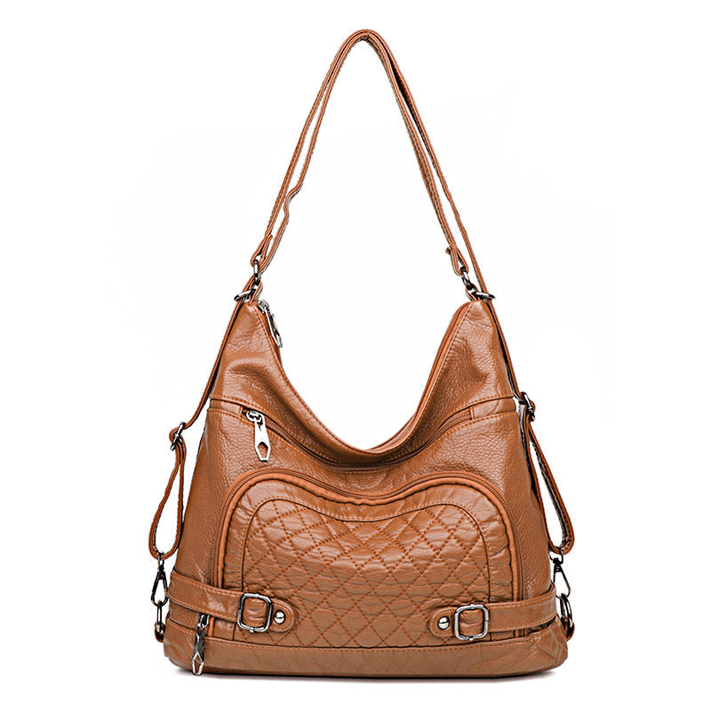 Zaino donna grande capacità in stile retrò a spalla e tracolla, Valstrend shop, in pelle con tasche multiple e design elegante