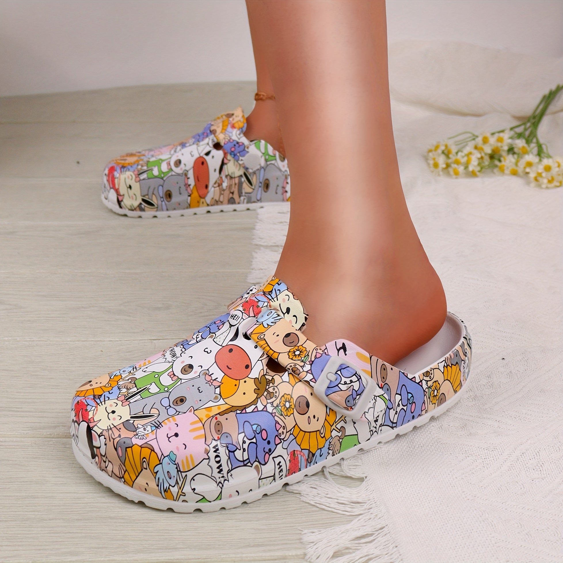 Women's Vibrant Summer EVA Clogs with Cartoon Design - Lightweight, Comfortable Slip-On Platform Shoes for Garden & Beach Wear, Perfect for Warm Weather