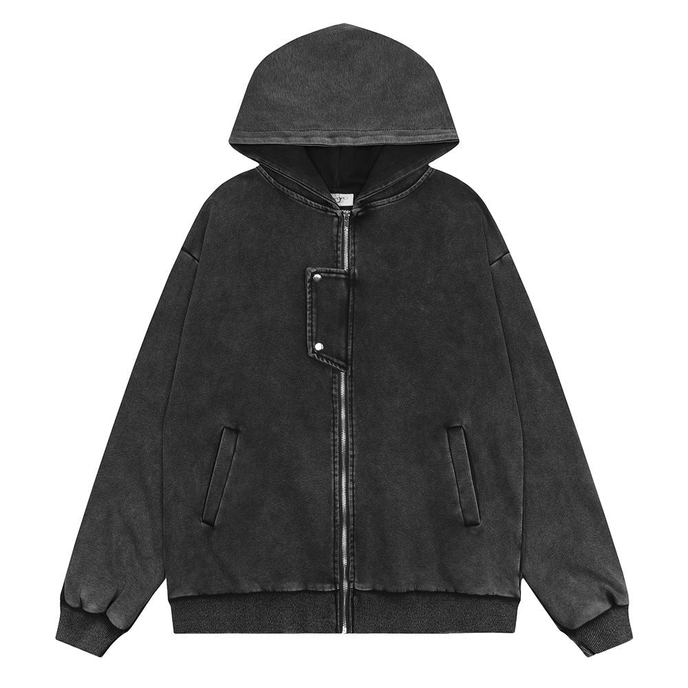 Giacca con cappuccio vintage da uomo Valstrend shop, tessuto lavato, stile casual e comodo, dettagli di cappuccio e tasche frontali