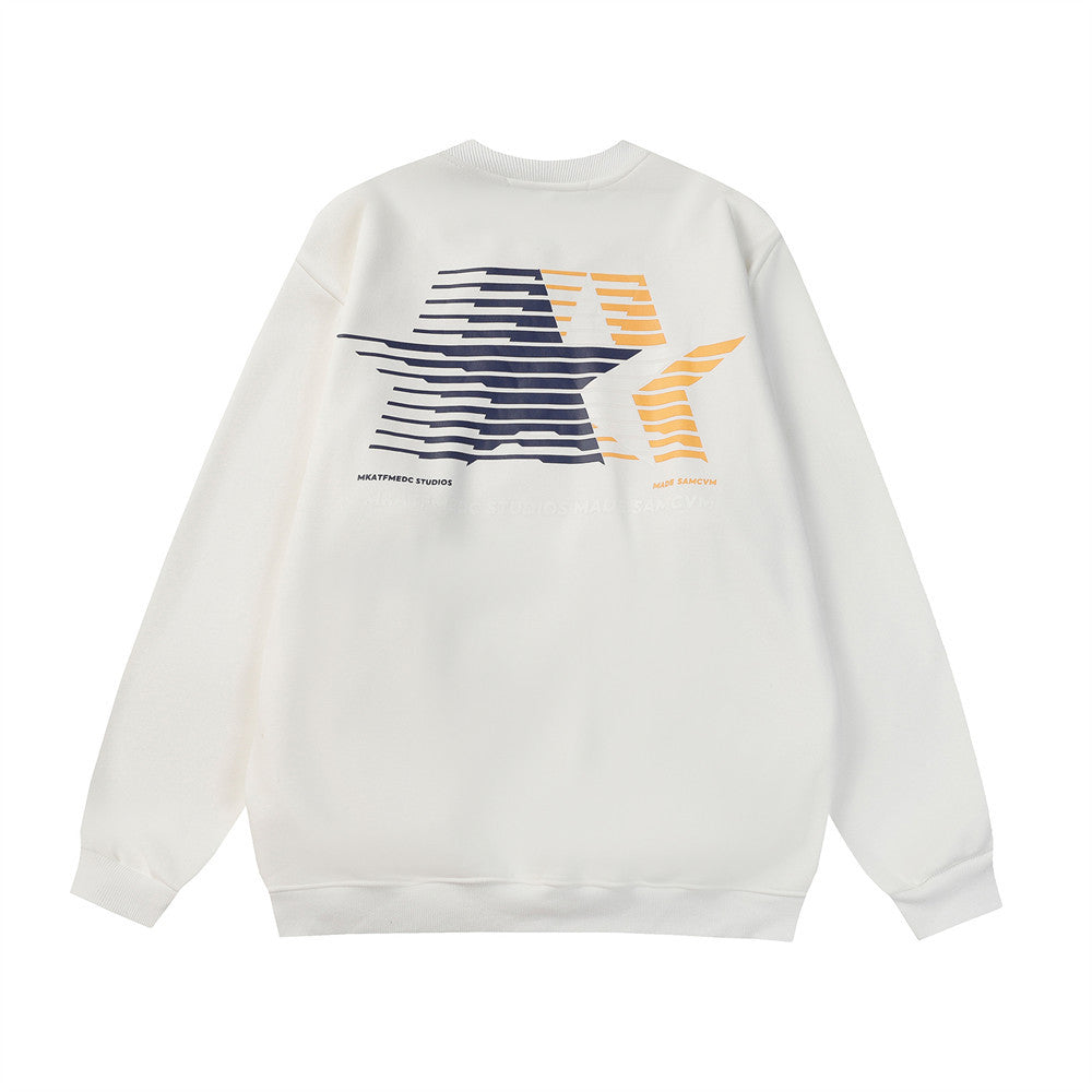 Street Fashion Loose Five-pointed Star Printing Fleece-lined Crew Neck Sweater