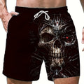 Pantaloncini da spiaggia da uomo Valstrend con stampa 3D di teschio, coulisse, ideale per estate, piscina e resort.