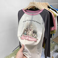 Women's American-style Vintage Floral Print Long Sleeves T-shirt