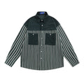 Camicia casual a righe verticali con cuciture, tasca a contrasto, maniche lunghe e scollo a punta, marca Valstrend.
