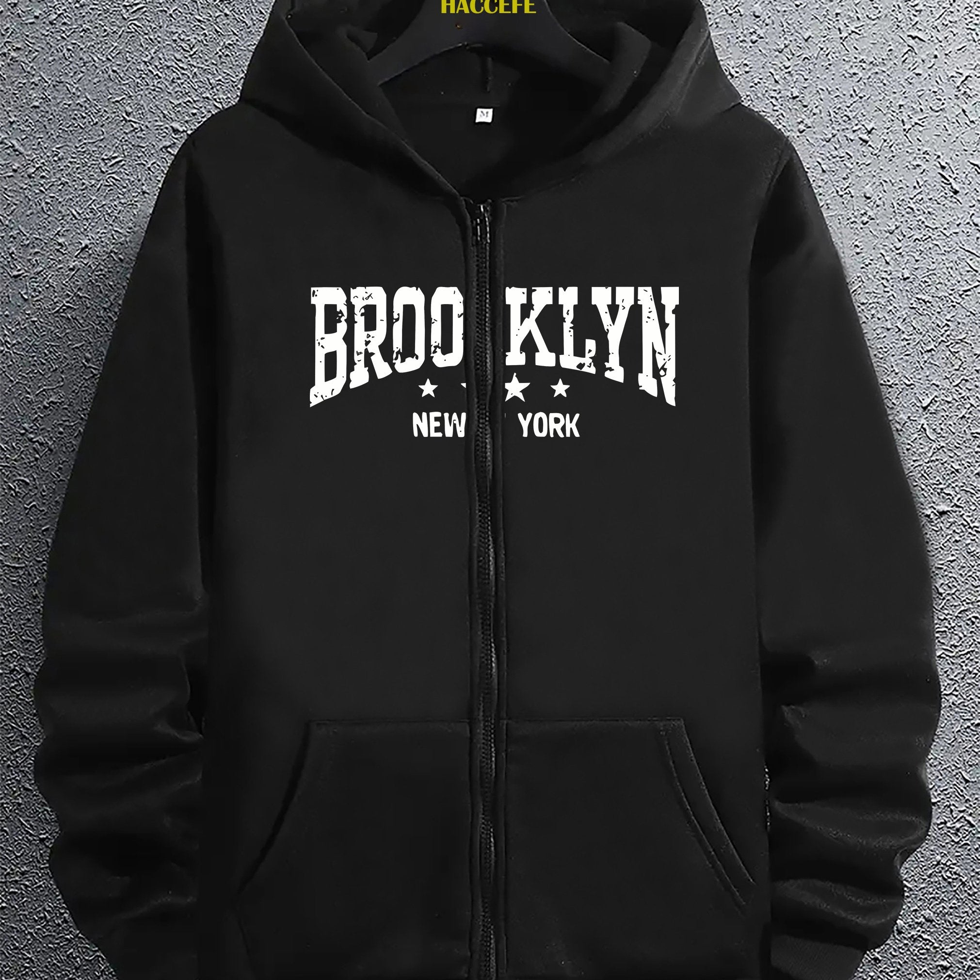 Felpa con cappuccio lunga a zip Valstrend Brooklyn New York, stile casual, comoda e versatile per l'autunno, con tasca kangaroo.