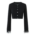 Cardigan corto in maglia Valstrend con polsini in pelliccia, vestibilità slim, patchwork e bottoni, ideale come top caldo e alla moda