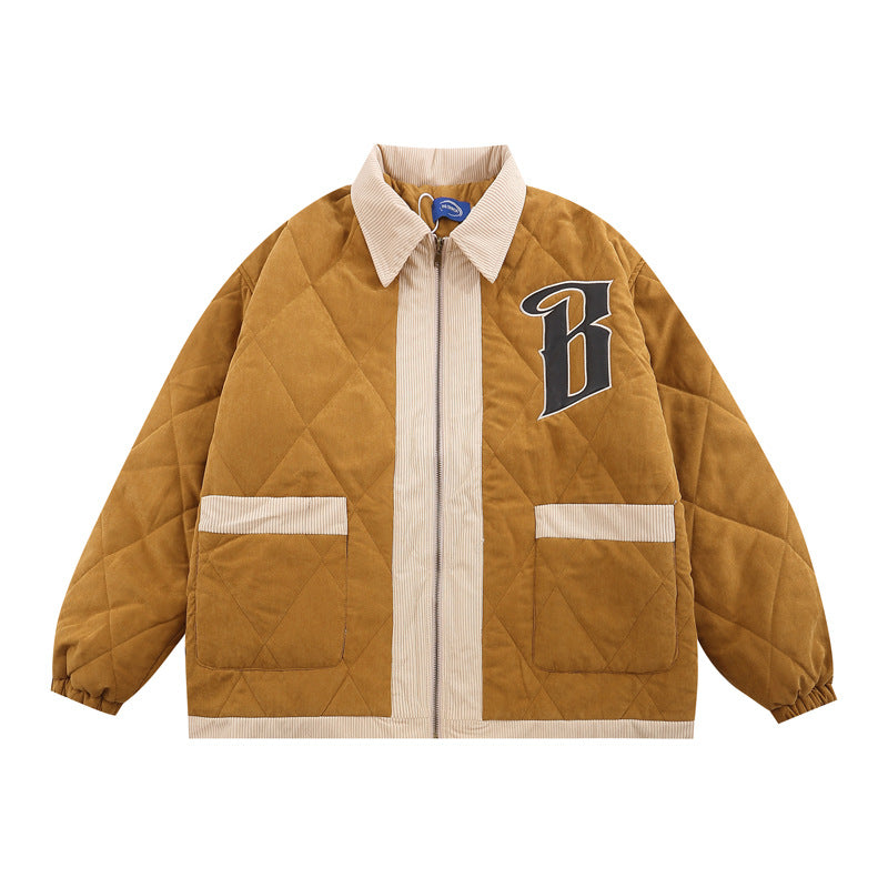 Giacca da uomo Valstrend con collo retrò, imbottitura termica spessa, vestibilità larga e in cotone trapuntato, stile casual.