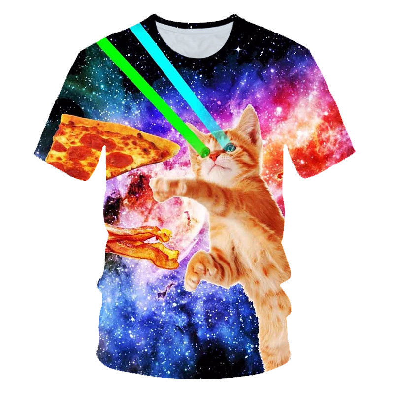 Printed cute cat short sleeve T-shirt men