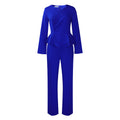 Top e pantaloni due pezzi Valstrend, set elegante europeo e americano con top a V con volant, stile fashion OL.