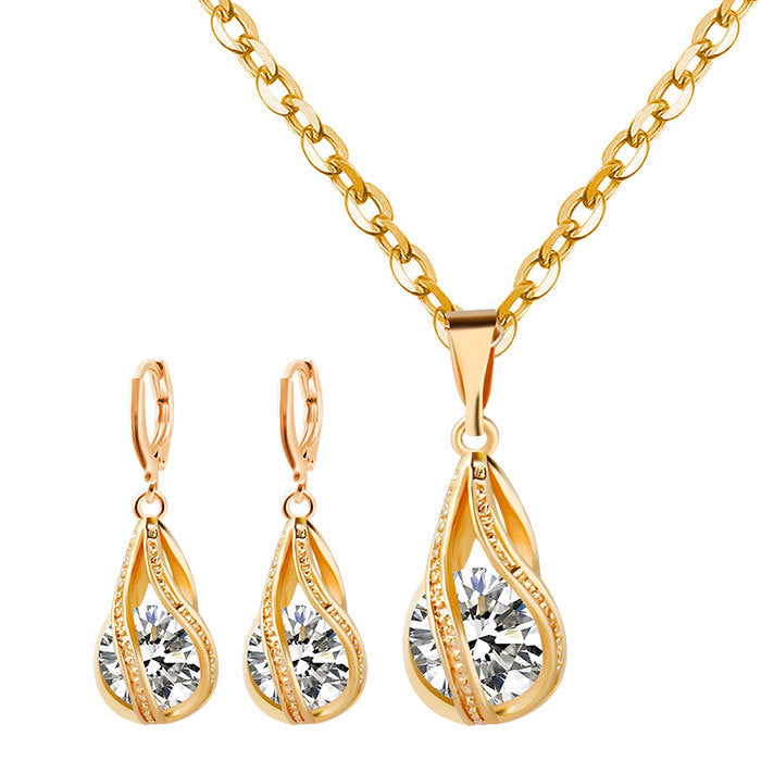 Set di gioielli in zirconio coreano Valstrend con collana pendente e orecchini eleganti per sposa e matrimonio.