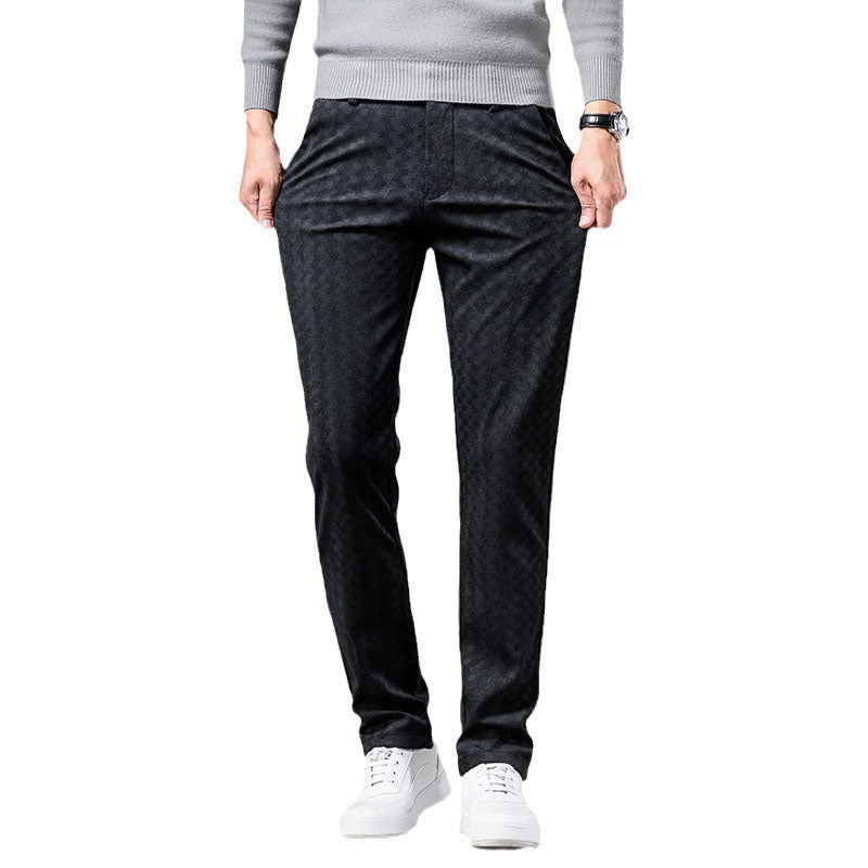 Pantaloni casual uomo a vita alta, larghi e dritti in velluto a costine con stampa, ideali per look giovani e di mezza età.