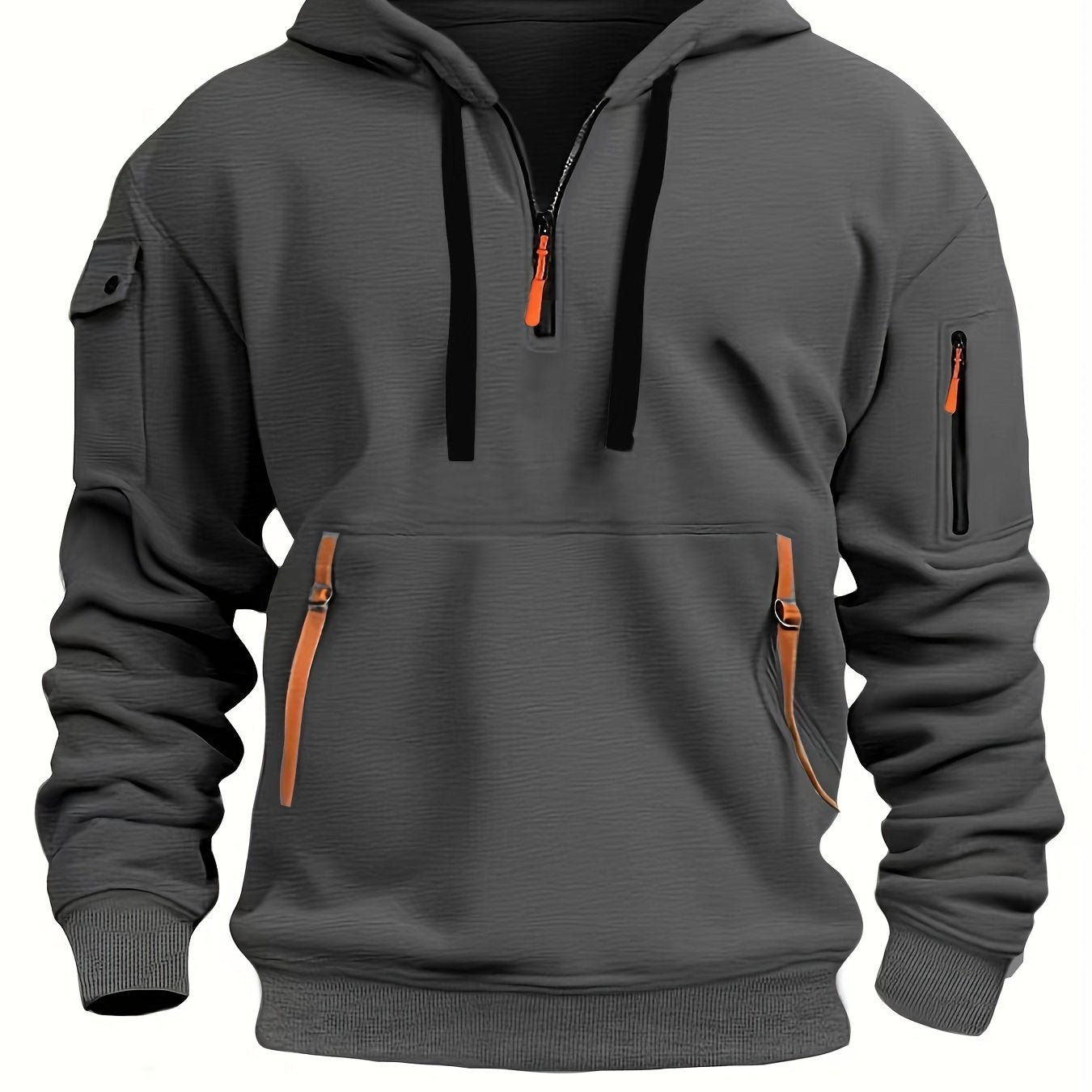 Felpa da uomo Valstrend con cappuccio, mezza zip, tasca kangaroo e zip multiple, ideale per sport e attività all'aperto