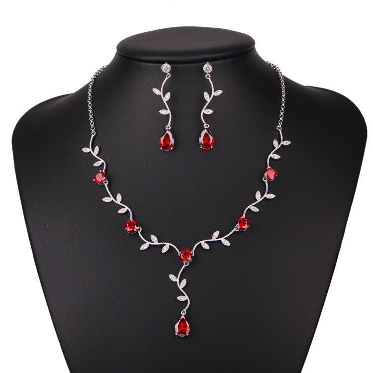 Orecchini a goccia con zirconi e collana da sposa, accessori da matrimonio in stile elegante, marca Valstrend shop